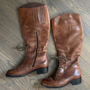 Earth spirit brown flat knee high boots with laces
